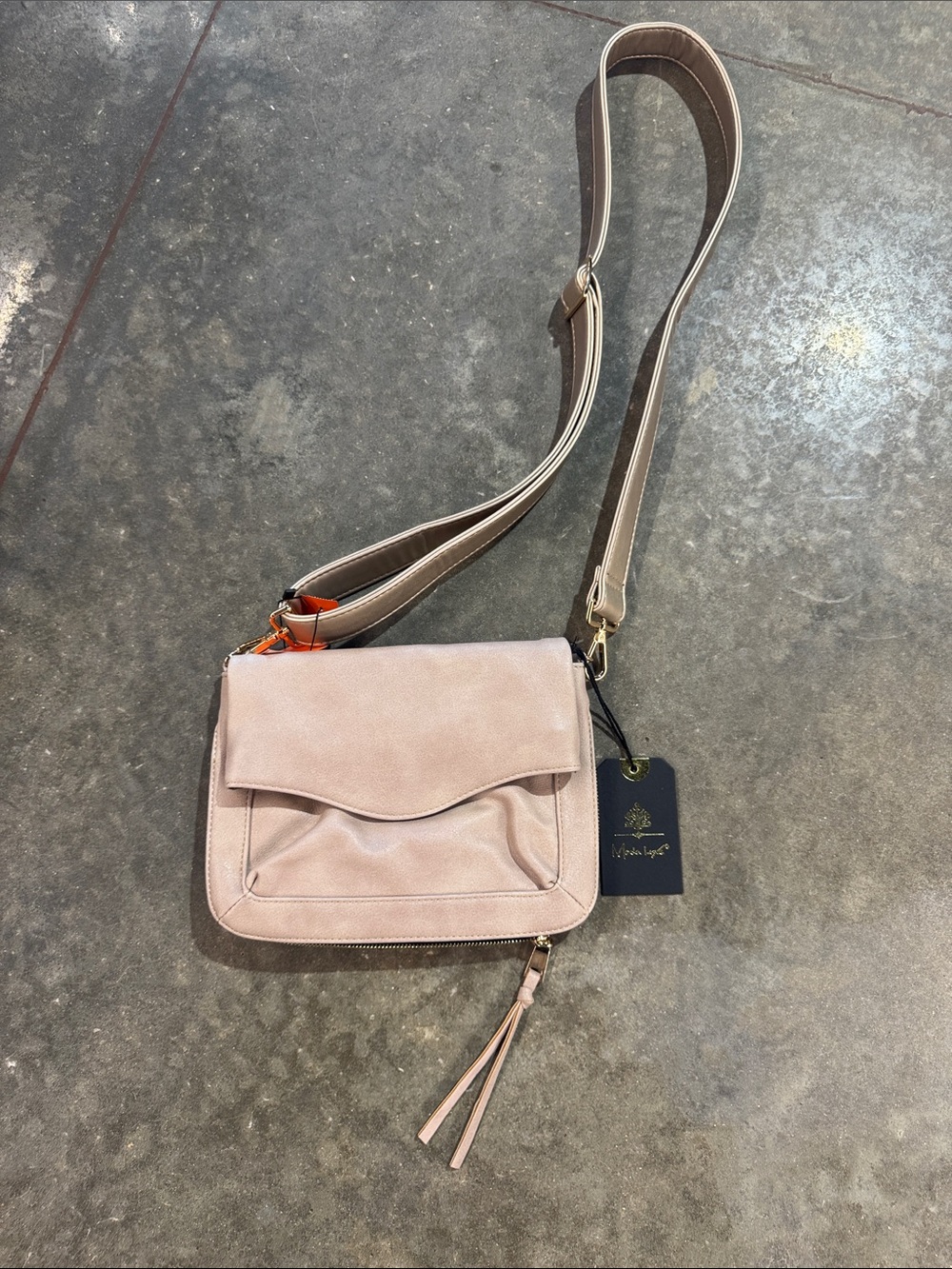 Moda Luxe Beige Crossbody Foldover Bag Gold Metallic Strap NWT